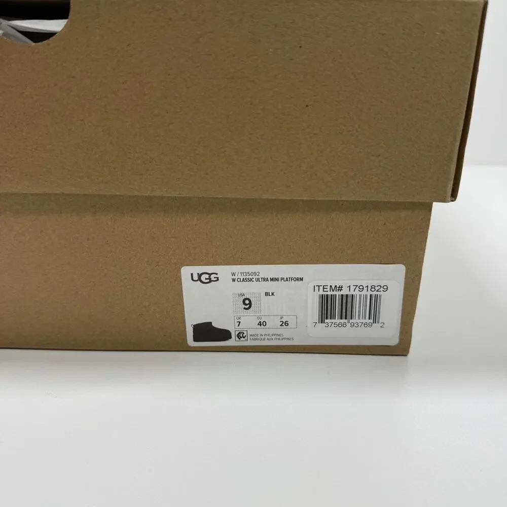 NIB UGG Women's Classic Ultra Mini Platform Size 9 In Black
